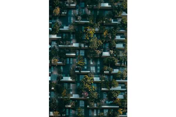 an image of a tall building with trees growing out of it